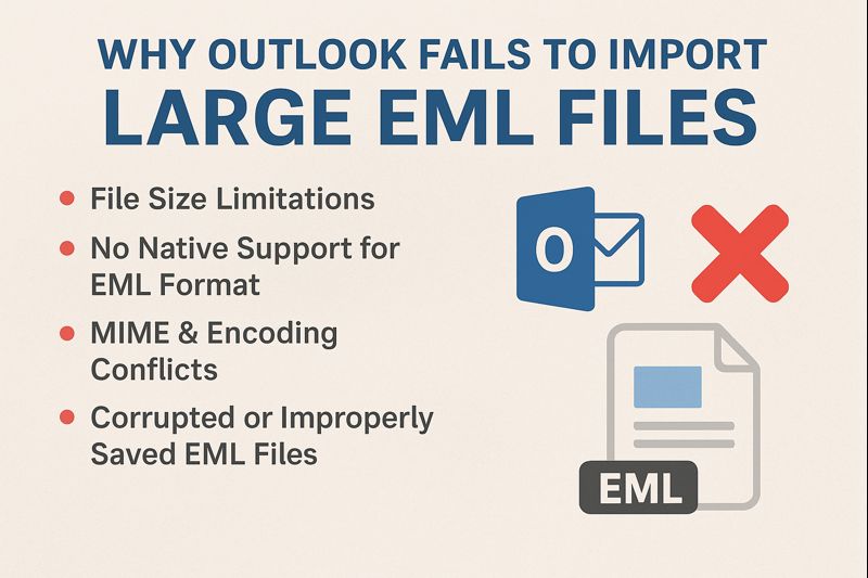 Why is Outlook not importing large EML files?